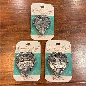 NWT Guardian Angel Visor Clip Set of 3 Silver Pewter Metal Religious Fits Most